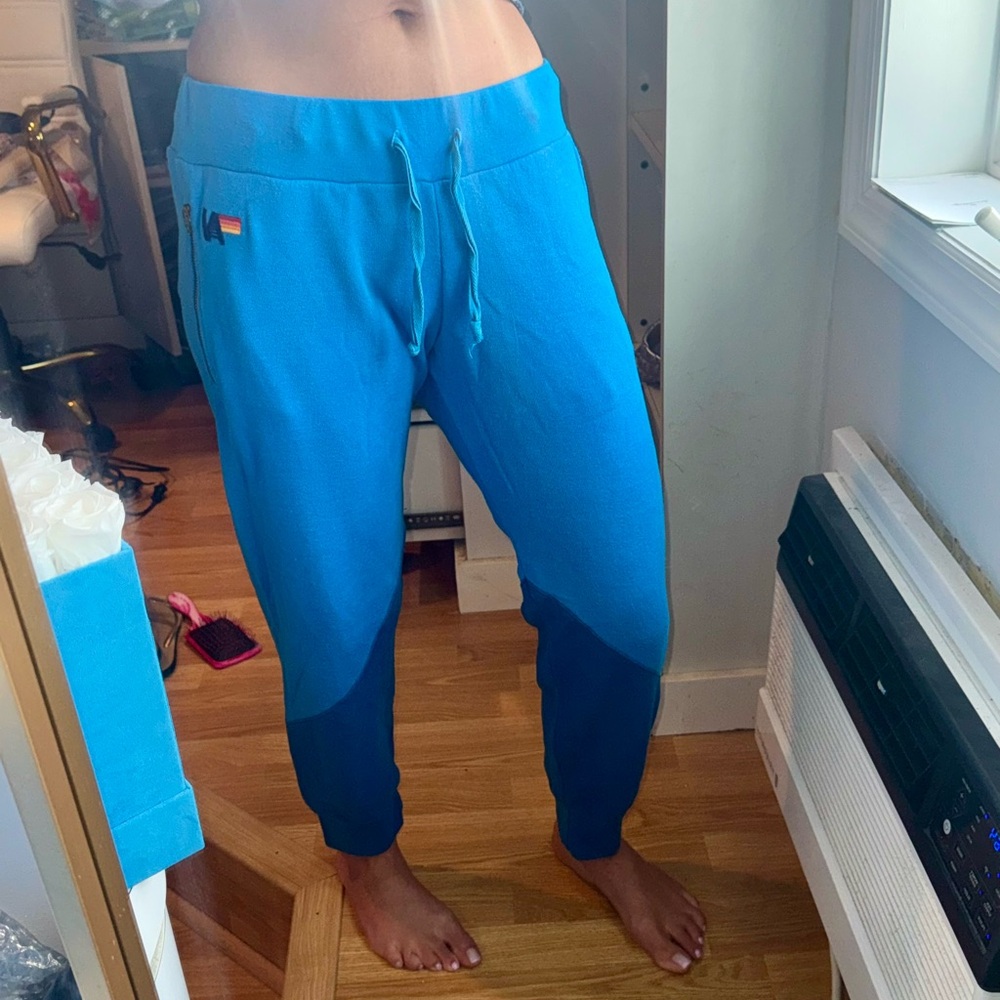 Aviator Nation Glider zip pocket two toned Blue Jogger Pants size medium